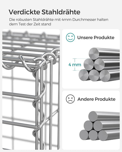 SONGMICS Gabionenkörbe, Metall-Steinkörbe mit 5 x 10 cm Maschenweite für Mauersteine, verzinkt, Stei