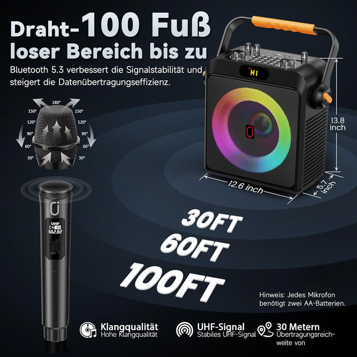 JYX Karaoke Machine mit 2 Mikrofones, Tragbaren Bluetooth Lautsprecher mit RGB-Licht, Karaoke Anlage