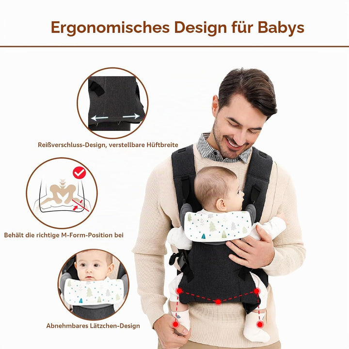 IULONEE Babytrage für Neugeborene Ergonomische Baby Carrier mit abnehmbarem Lätzchen Vorne nach hint
