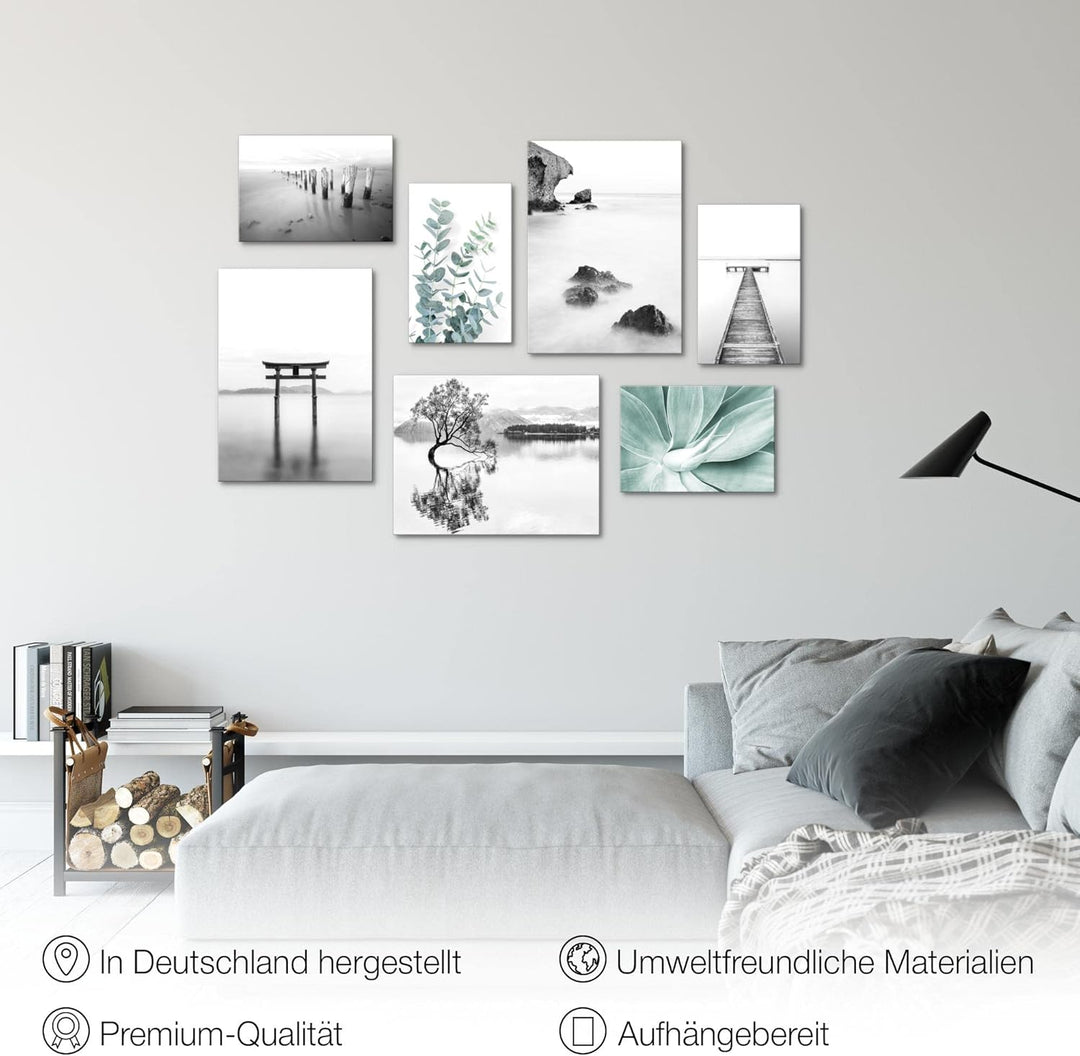 Novart Wandbilder Asien Zen See - KOMPLETT AUFHÄNGFERTIG - Schwarz Weiss Wohnzimmer Schlafzimmer- 7