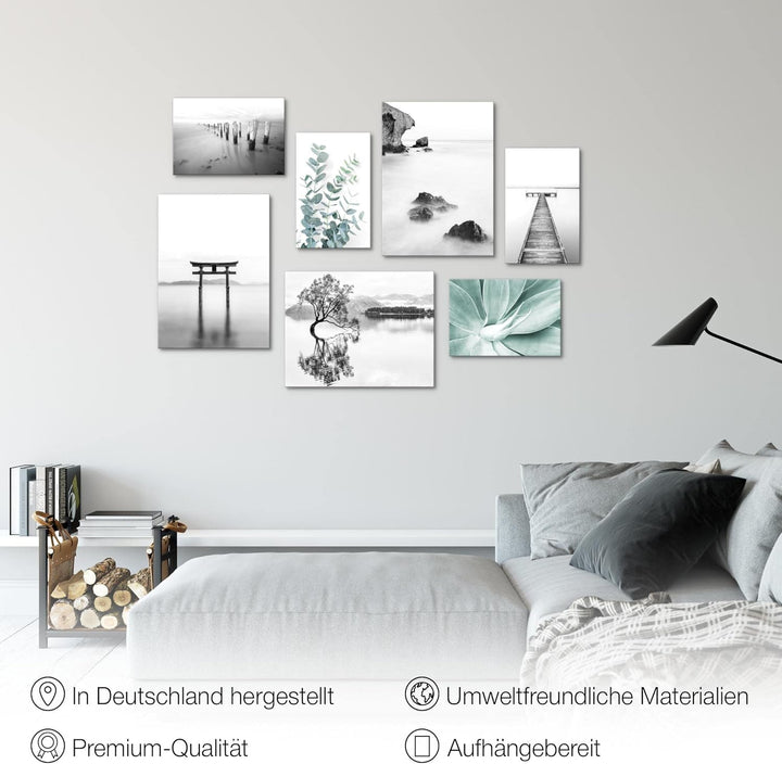 Novart Wandbilder Asien Zen See - KOMPLETT AUFHÄNGFERTIG - Schwarz Weiss Wohnzimmer Schlafzimmer- 7