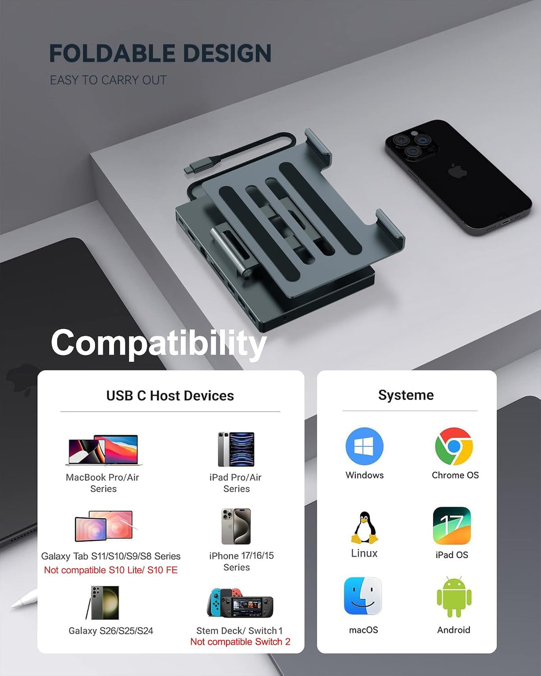 iPad Pro USB C Hub Stand, 9 in 1 Adapter for iPad Air M5 M3 M4 13 12.9 Inch Docking Station 4K 60Hz