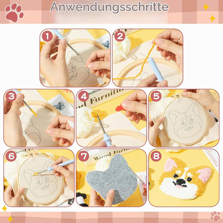WATINC Punch Needle Untersetzer Kit Punch Needle Untersetzer Kit Hund DIY Handwerk Stickerei Kit Eas