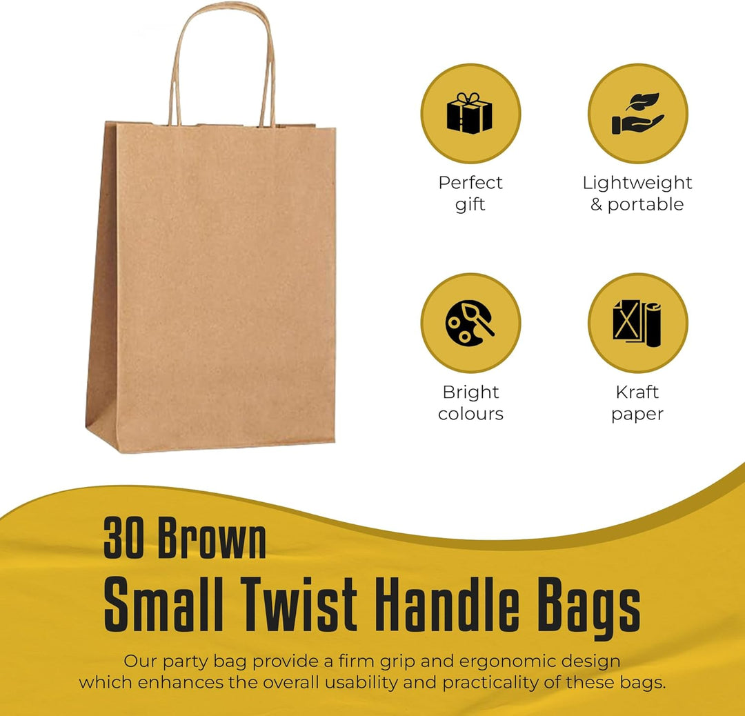 Thepaperbagstore 30 Papiertüten für Partys und Geschenke mit Griffen - Braun - 180x220x80mm