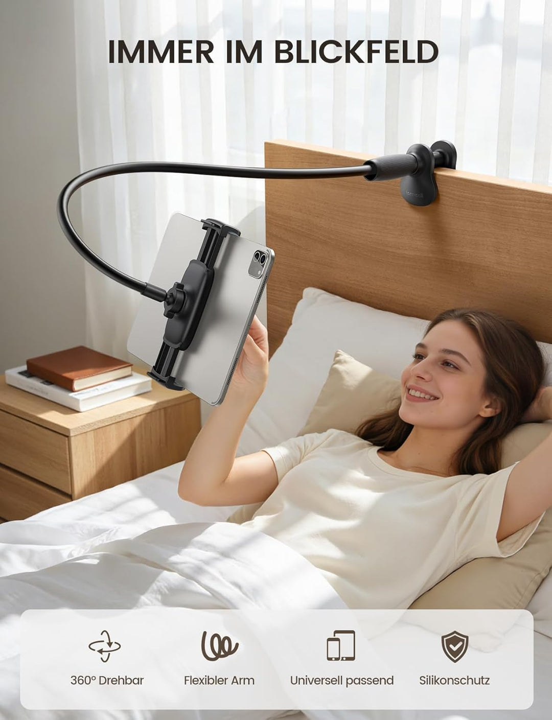 Lamicall Schwanenhals Tablet Halterung Bett - [Stabil unten, Flexibel oben] 85cm Bruchsicher iPad St