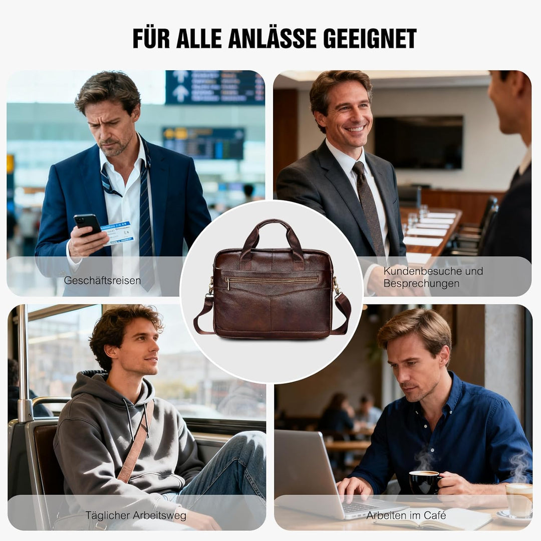FANDARE Retro Leder Aktentasche Herren Business Henkeltasche Dokumententasche Geschäftstasche Messen