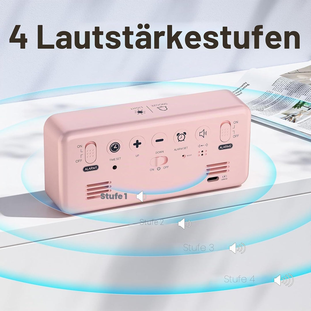 Wecker Digital, LED Digitaluhr mit Temperaturanzeige Tragbarer Spiegelalarm Tischuhr mit 2 Alarmen 1