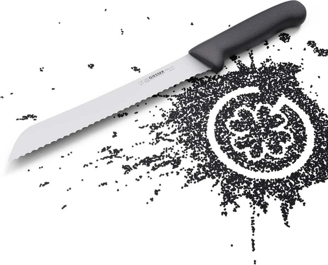 Giesser seit 1776 - Made in Germany - Brotmesser schwarz, Basic Black, Klinge 21 cm, Wellenschliff,