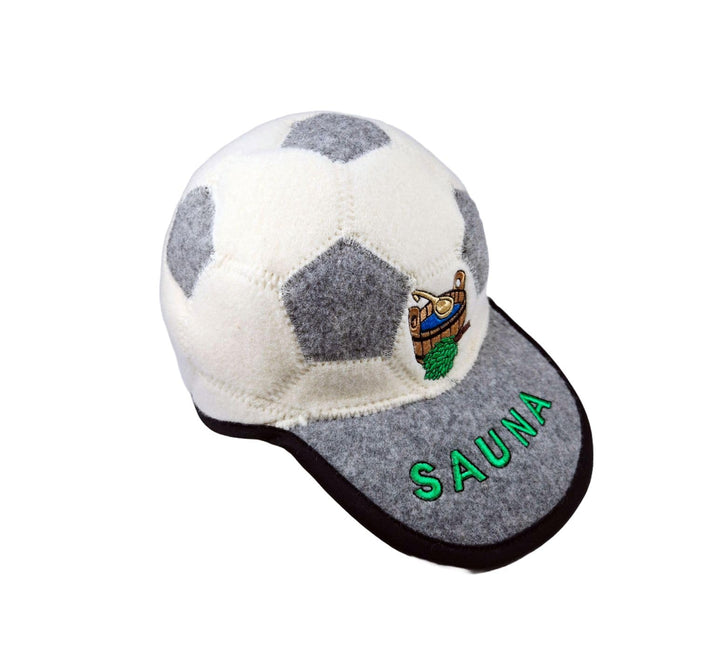 Sauna Mütze Saunahut aus 100% Wolle Organische Wollfilzmützen Fussballform, 6mm Dick, Grau-Weiss