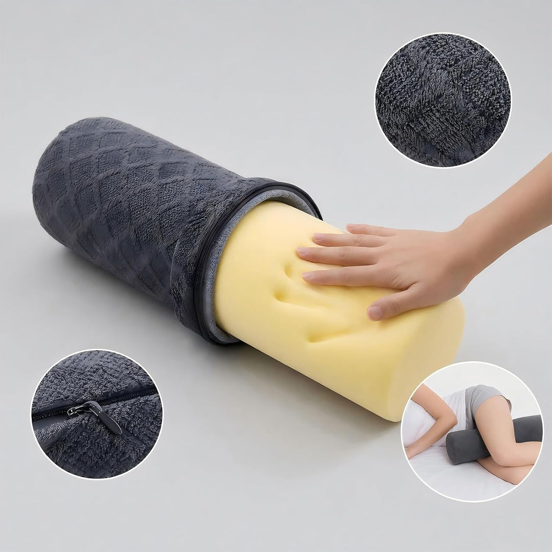 Memory-Schaum Nackenrolle 45cm mit abnehmbarem atmungsaktivem Bezug | Rundes Kissen entlastet Nacken