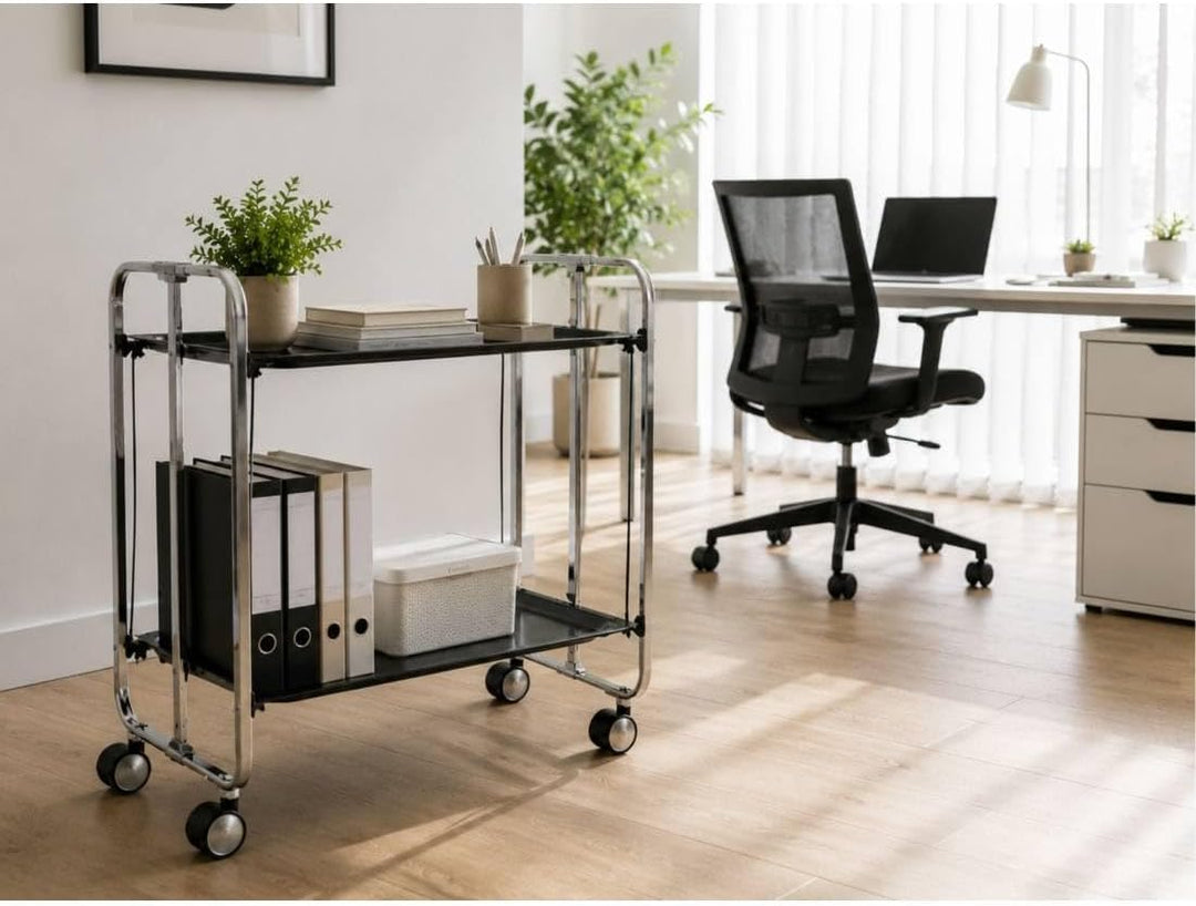 DON HIERRO - Servierwagen Bauhaus 2 Tabletts mit verchromtem Rahmen-Schwarz one size Schwarz, one si