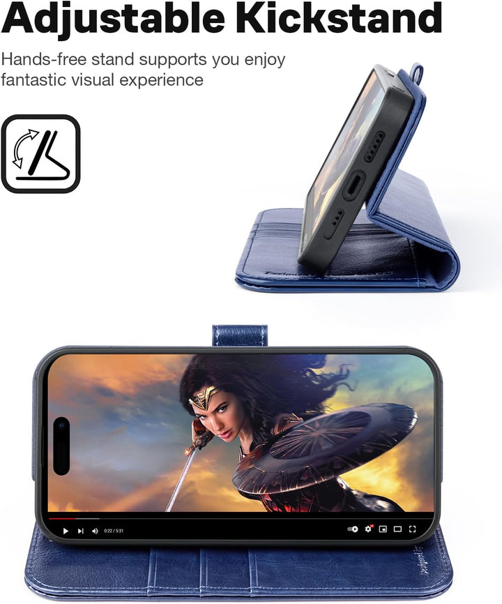 OCASE iPhone 15 Pro Max Hülle(2in1) Leder Stossfestes Case [Abnehmbare magnetische Hülle] [Kabellose