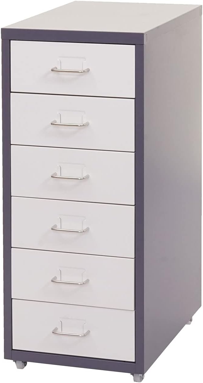 PROREGAL Rollcontainer Housten HxBxT 69x28x41cm 6 Schubladen Dunkelgrau Weiss Schubladenschrank Stah