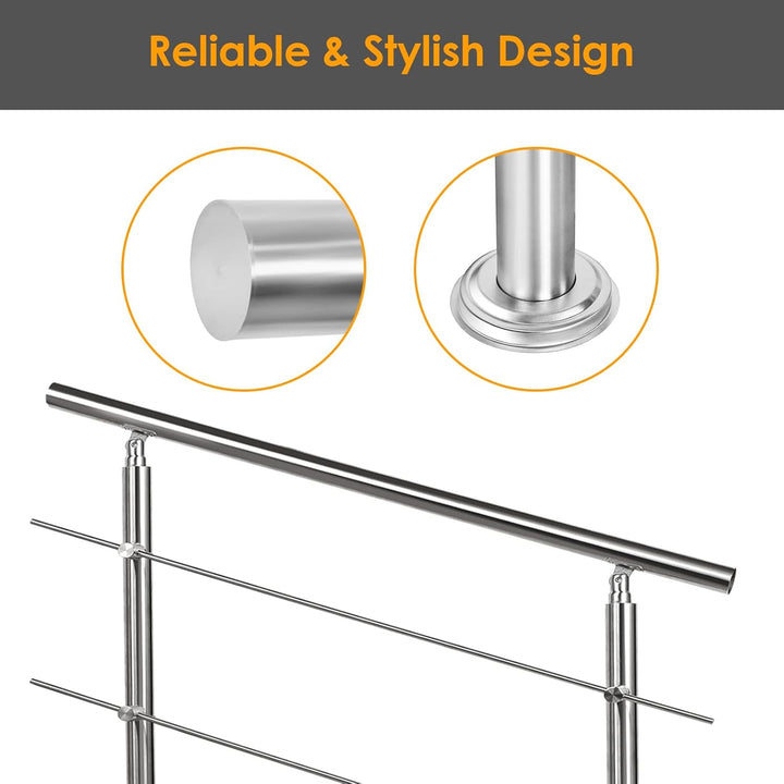 Sonnewelt Edelstahl-Handlauf Geländer für Treppen Brüstung Balkon Ø 42mm,mit 3 Querstreben (100cm, 3