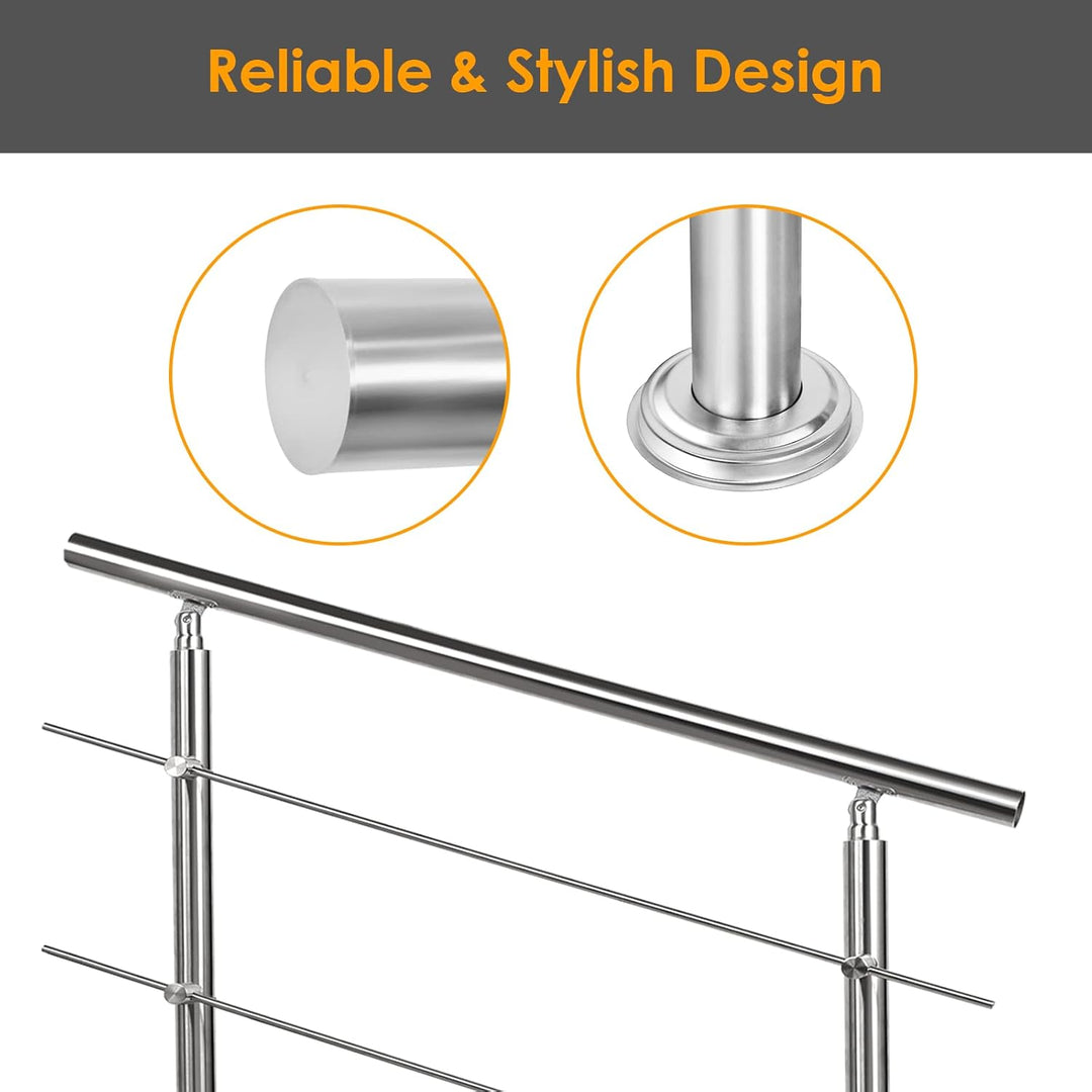 Sonnewelt Edelstahl-Handlauf Geländer für Treppen Brüstung Balkon Ø 42mm,mit 3 Querstreben (150cm, 3