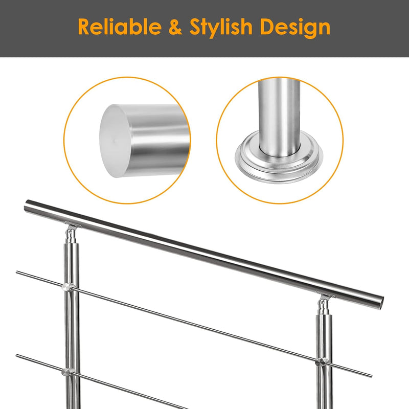Sonnewelt Edelstahl Handlauf Geländer Treppengeländer 120 cm mit 4 Querstreben Montagematerial Wandh
