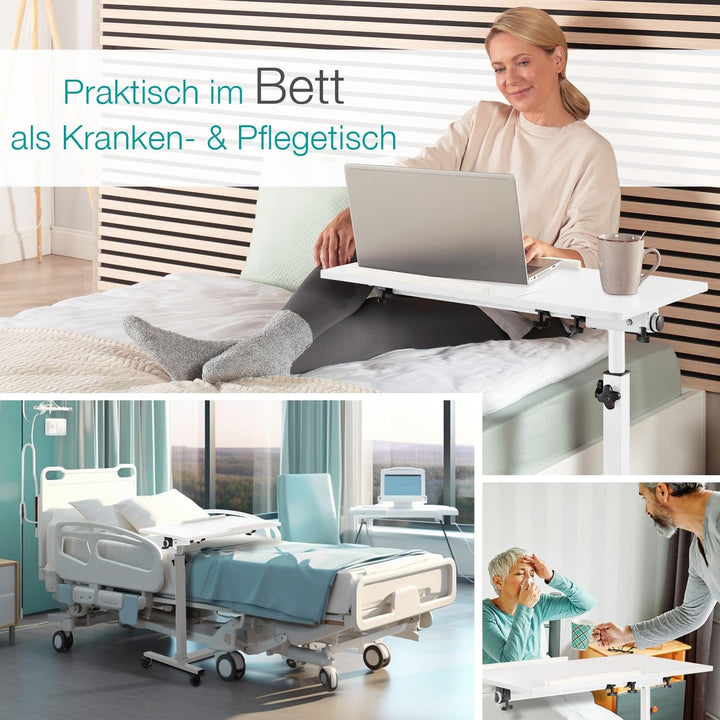maxVitalis mobiler Betttisch auf Rollen, Beistelltisch höhenverstellbar/breitenverstellbar, Tischpla
