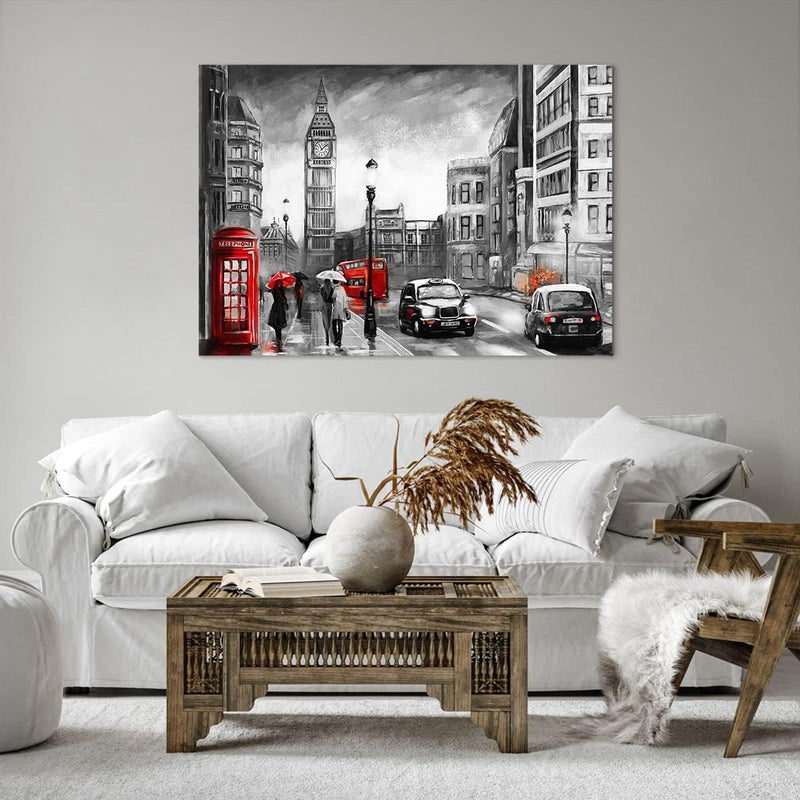 ARTTOR Bilder auf Leinwand 100x70cm Leinwandbild mit Rahmen London Bus Gross Wanddeko Bild Schlafzim