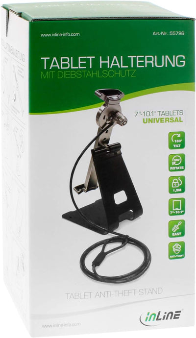 InLine 55726 Tablet Halter universell 7"-10.1" mit Sicherheitsschloss 1,5m, mit Schlüssel