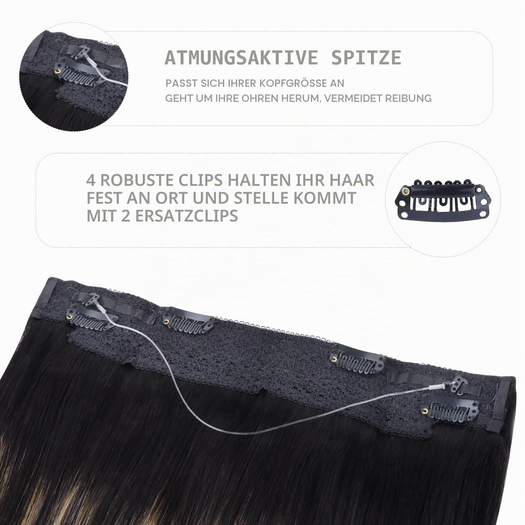 WENNALIFE Secret Hair Extensions Echthaar, 30cm 12 Inch 70g Balayage Natürliches Schwarz bis Hellblo