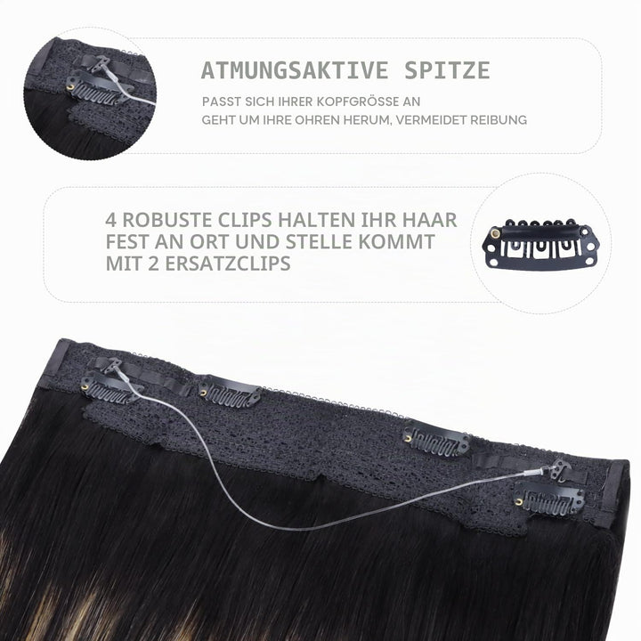 WENNALIFE Secret Hair Extensions Echthaar, 30cm 12 Inch 70g Balayage Natürliches Schwarz bis Hellblo