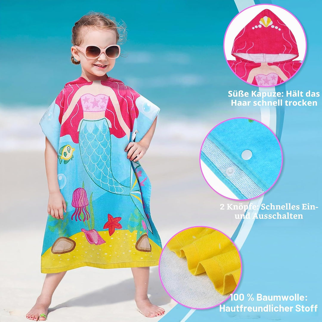 Kato Tirrinia 100% Baumwolle Badeponcho Strandtuch 90-120cm Mädchen Kinder, Absorbierender Bademante