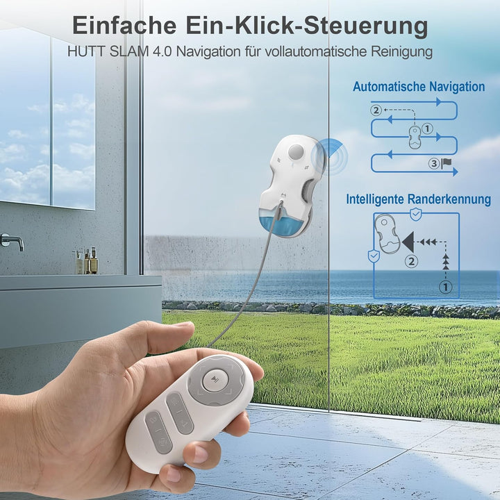 HUTT Fensterputzroboter mit Sprühfunktion , 3D Schwebepad, Elektrischer Fensterputzer mit 80ML Tank,