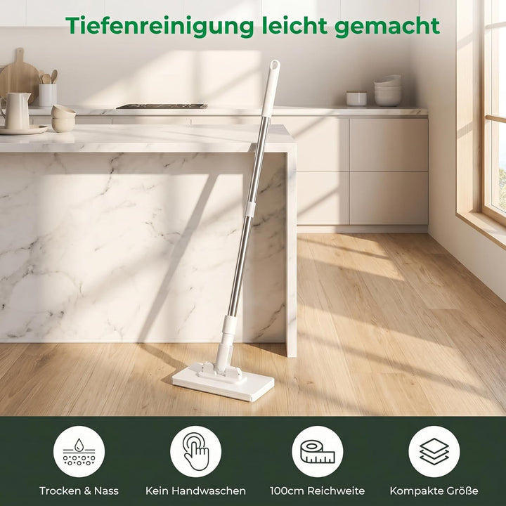 Wischmopp mit Druck Klemm System, Waschmopp Mit 10 Wiederverwendbaren Mikrofasertüchern Ohne Waschen