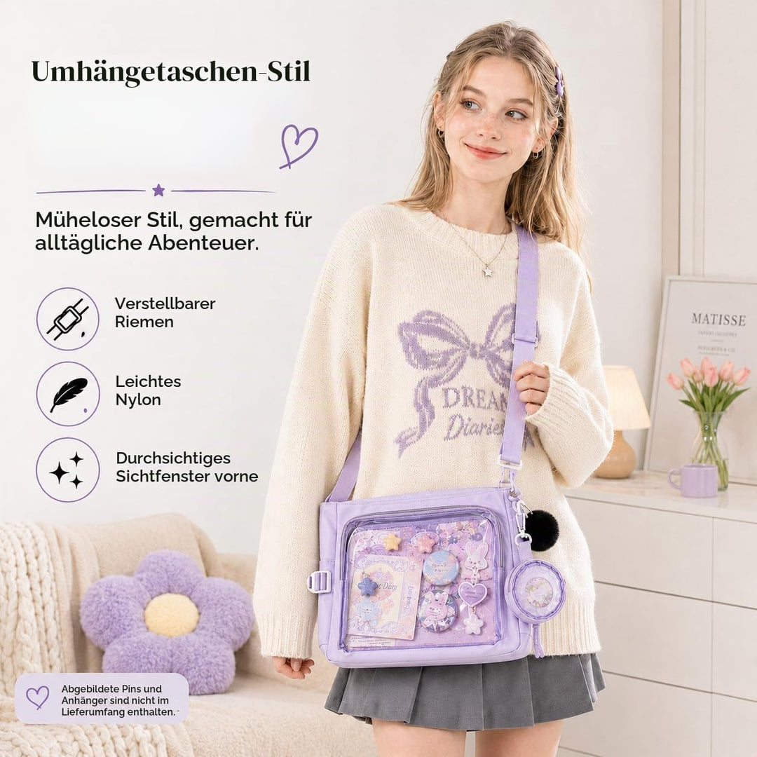Ita Crossbody Tasche für Damen, Nylon Schultertasche mit transparentem Display-Fenster und herausneh