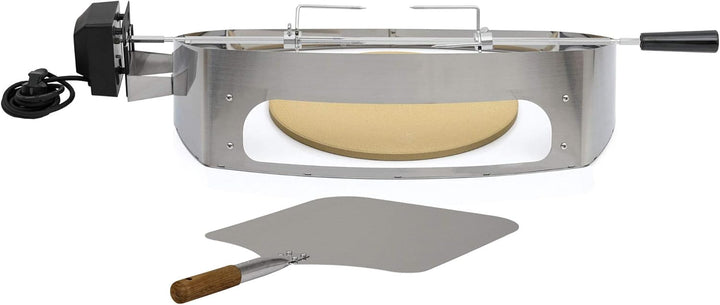 BBQ-Toro Edelstahl Pizzaring Set mit Grillspiess | Pizzaeinsatz und Drehspiess passend für Weber Q30