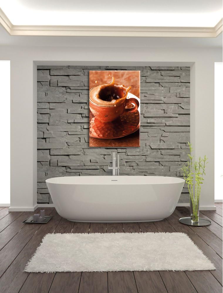 Kaffee spritzt aus Tasse, Format: 100x70 auf Leinwand, XXL riesige Bilder fertig gerahmt mit Keilrah