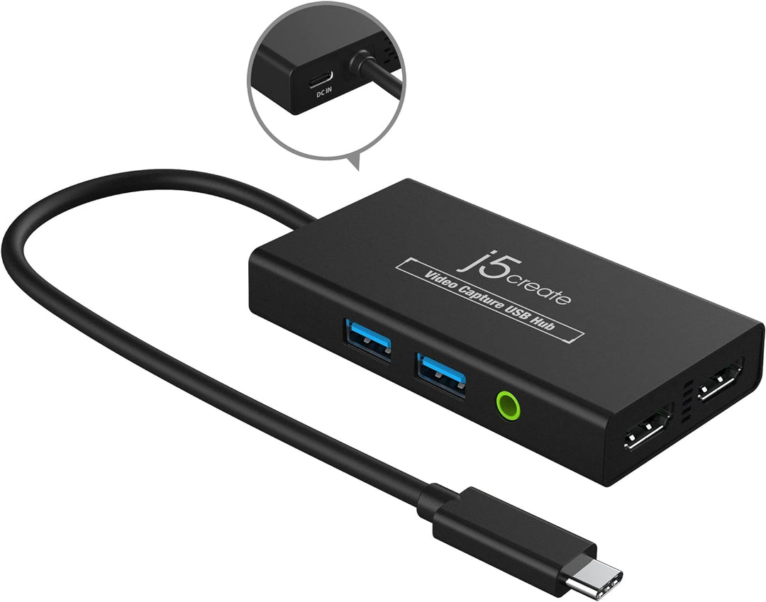j5create Video Capture Card mit PD 60W Pass-Through Charging, integrierter Multifunktions-Hub, geeig