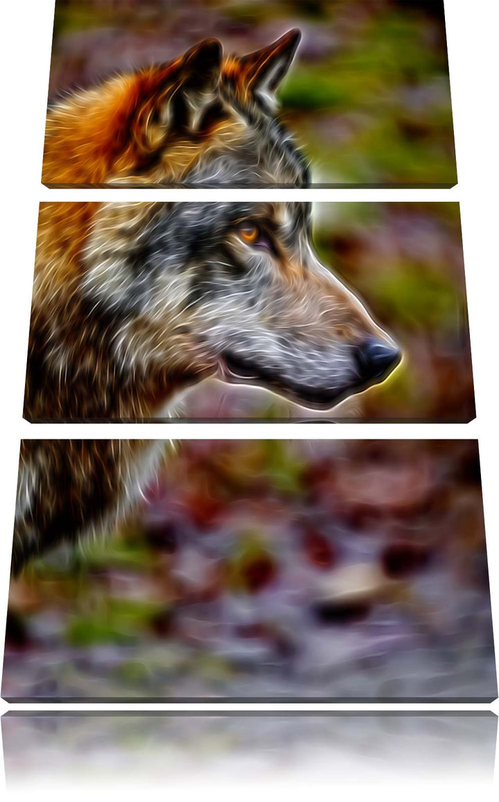 anmutiger Wolf Spezial 3-Teiler Leinwandbild 120x80 Bild auf Leinwand, XXL riesige Bilder fertig ger