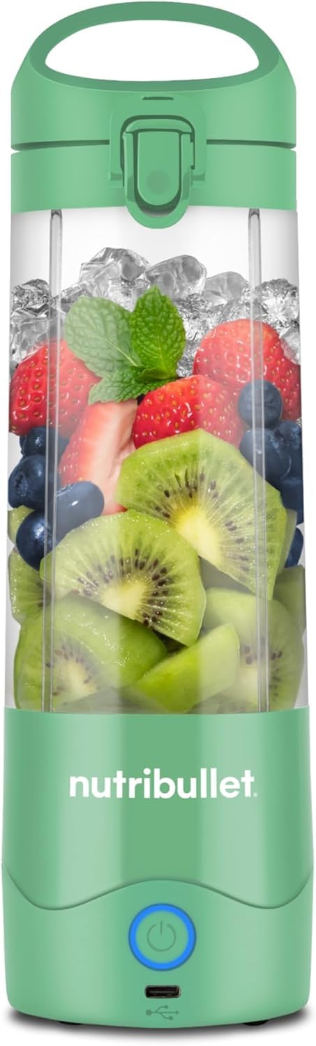 nutribullet Portable NBP003LG, tragbarer Mixer (475ml), wiederaufladbar, Mini Mixer, 4-Klingen-Messe