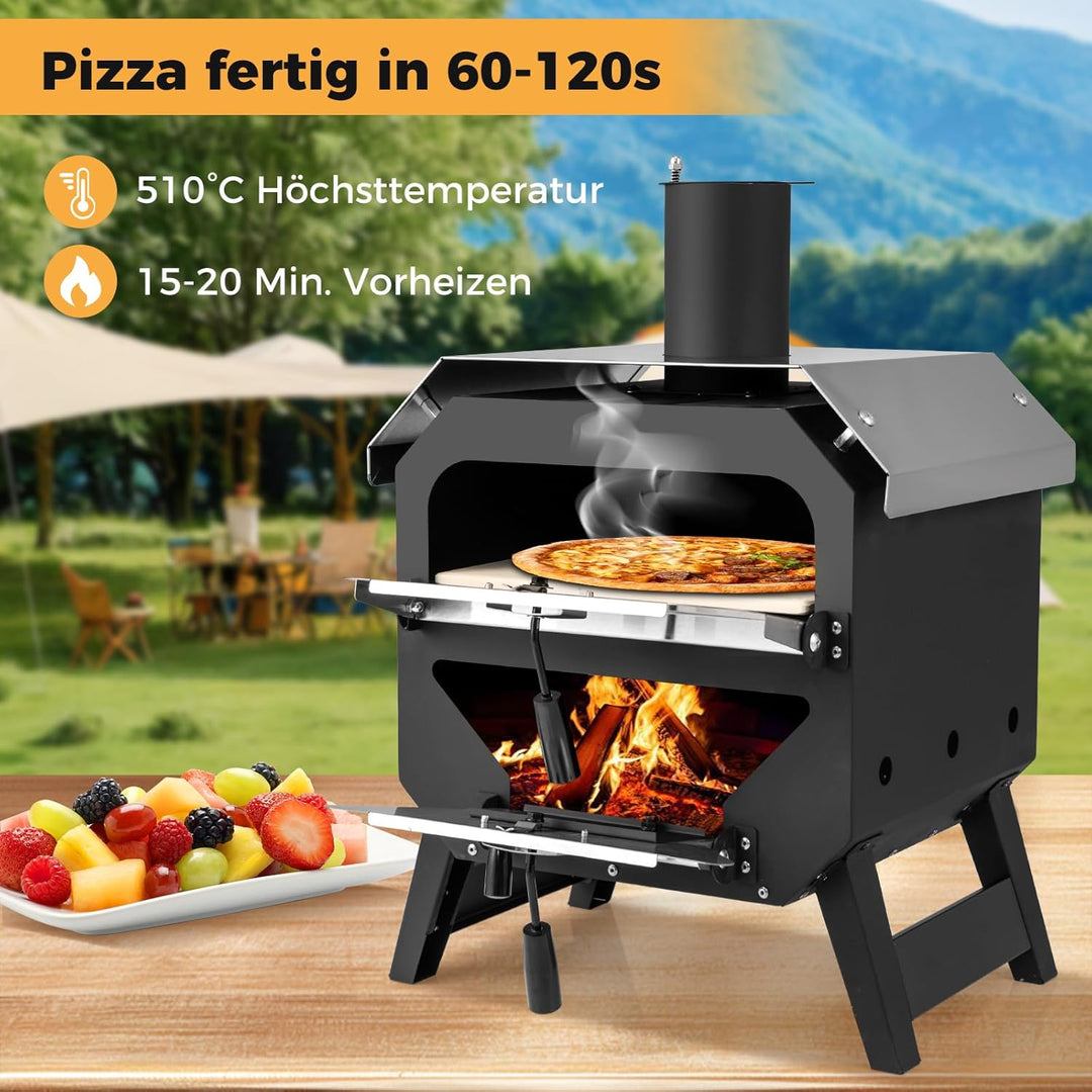 COSTWAY Outdoor Pizzaofen, Pizza Ofen mit Pizzaschaufel, Pizzastein, wasserdichter Abdeckung, Edelst