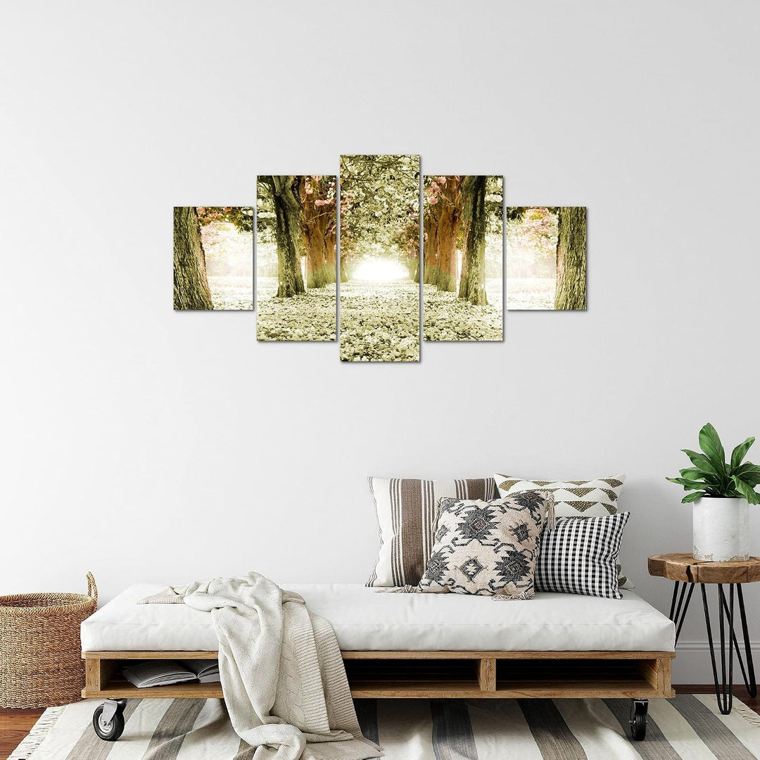 Runa Art Bild Schlafzimmer Wohnzimmer Wald Landschaft 5 Teilig Natur Grün Wandbilder auf Vlies Leinw