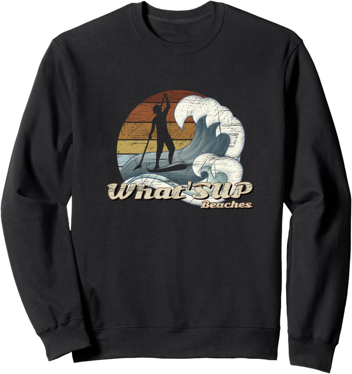 What’SUP BEACHES Lässiger Retro Wellenreiter Stand Up Surfer Sweatshirt