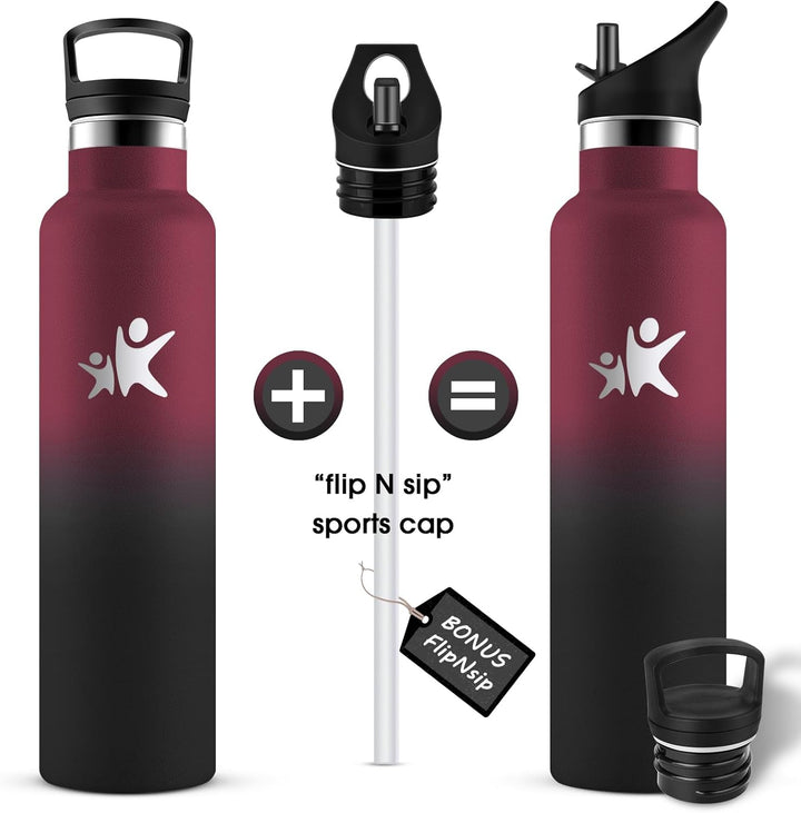 KollyKolla Edelstahl Trinkflasche 1L, Auslaufsichere Wasserflasche mit Strohhalm, Kohlensäure Geeign
