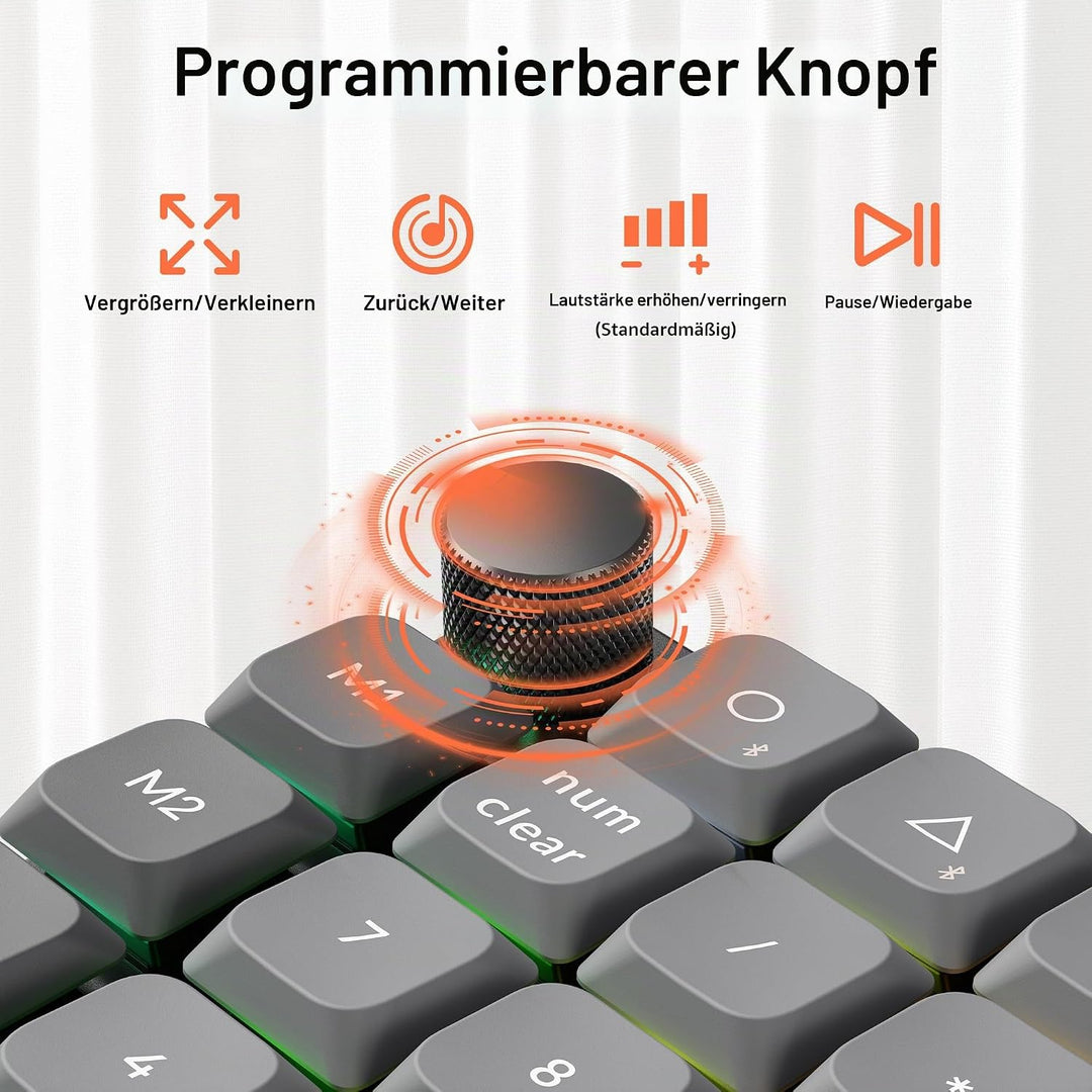 Keychron K0 Max Kabelloser Nummernblock, Low-Profile, programmierbar mit QMK/Launcher, 2,4 GHz &amp; Blu
