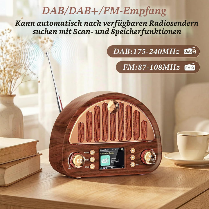 Mesqool Tragbares DAB+/UKW Radio, Retro Radio mit Bluetooth 5.0, Nostalgie Radio Klein mit 3000mAh A