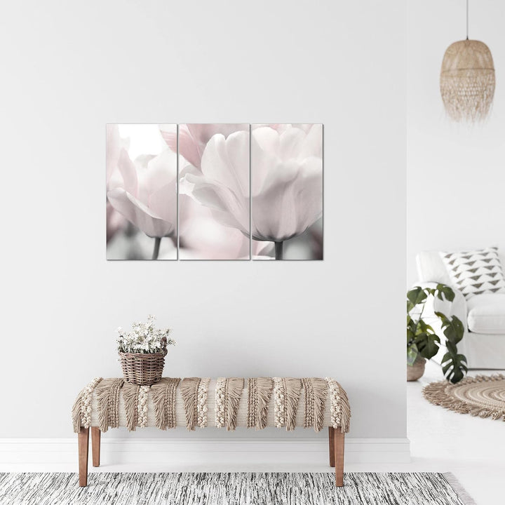 Runa Art Wandbilder Blumen Tulpen Bild XXL Wohnzimmer Schlafzimmer Grau Rosa Natur 120 x 80 cm 3 Tei