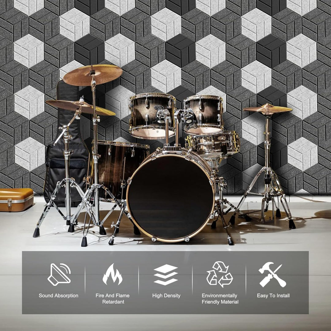 12 Stück Akustikpaneele Hexagon Selbstklebend Akustikplatten Akustikschaumstoff Akustik Panel Wandpa