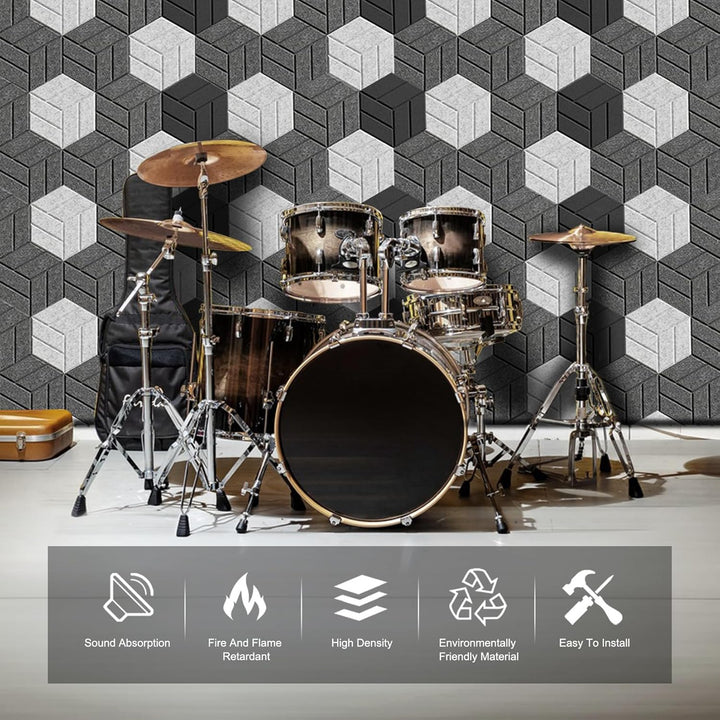 12 Stück Akustikpaneele Hexagon Selbstklebend Akustikplatten Akustikschaumstoff Akustik Panel Wandpa