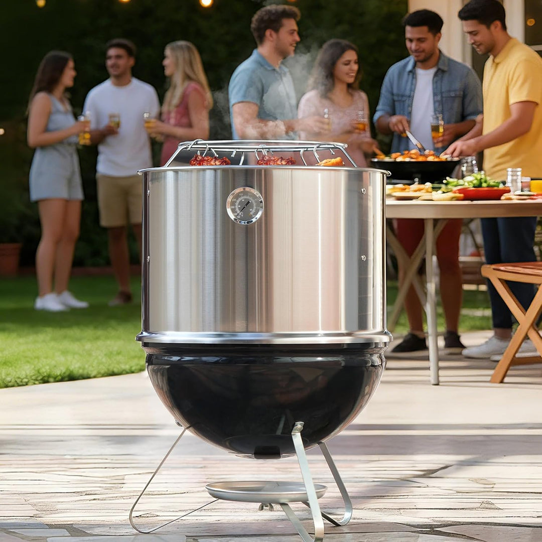 Onlyfire Edelstahl Räucherkammer Mittelkochsystem für Weber Smokey Joe 37cm Holzkohlegrill, Enthält