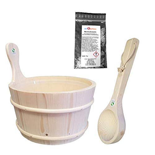 SudoreWell Saunakübel Saunaeimer aus Espe 4,0 ltr. mit Einsatz + Saunakelle Plus 10g