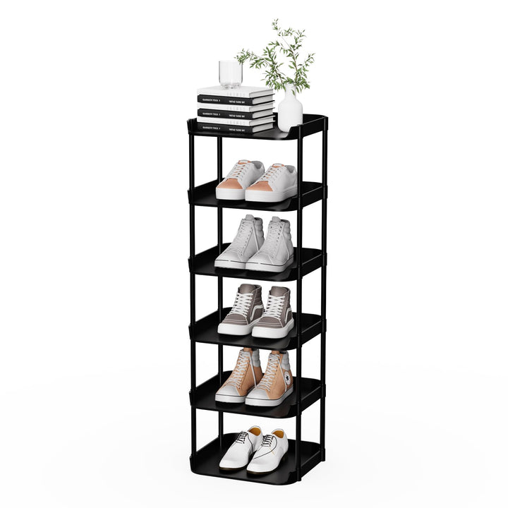 6 Ebenen Schmal Schuhregal, Mehrschichtiges Hoch Schuhregale Platzsparend, Stapelbar Klein Standrega