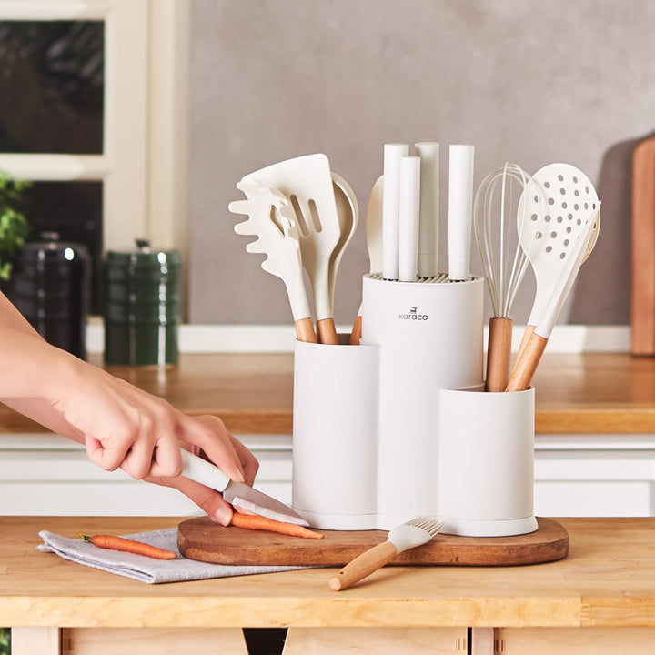 Karaca Burby 14-tlg Messerblock-Set mit Schneidebrett und Küchenutensilien, Messer aus Edelstahl, er