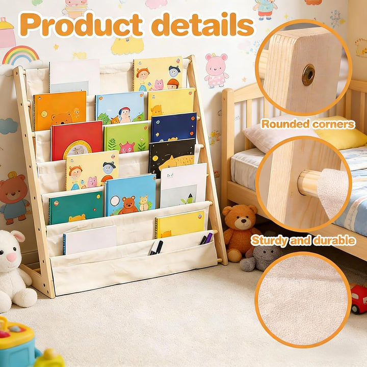 Bücherregal Kinder mit 6 Oxford-Stoff Fächern,Kinder-Bücherregal, 6 Ebenen, Bücherregal,Aufbewahrung