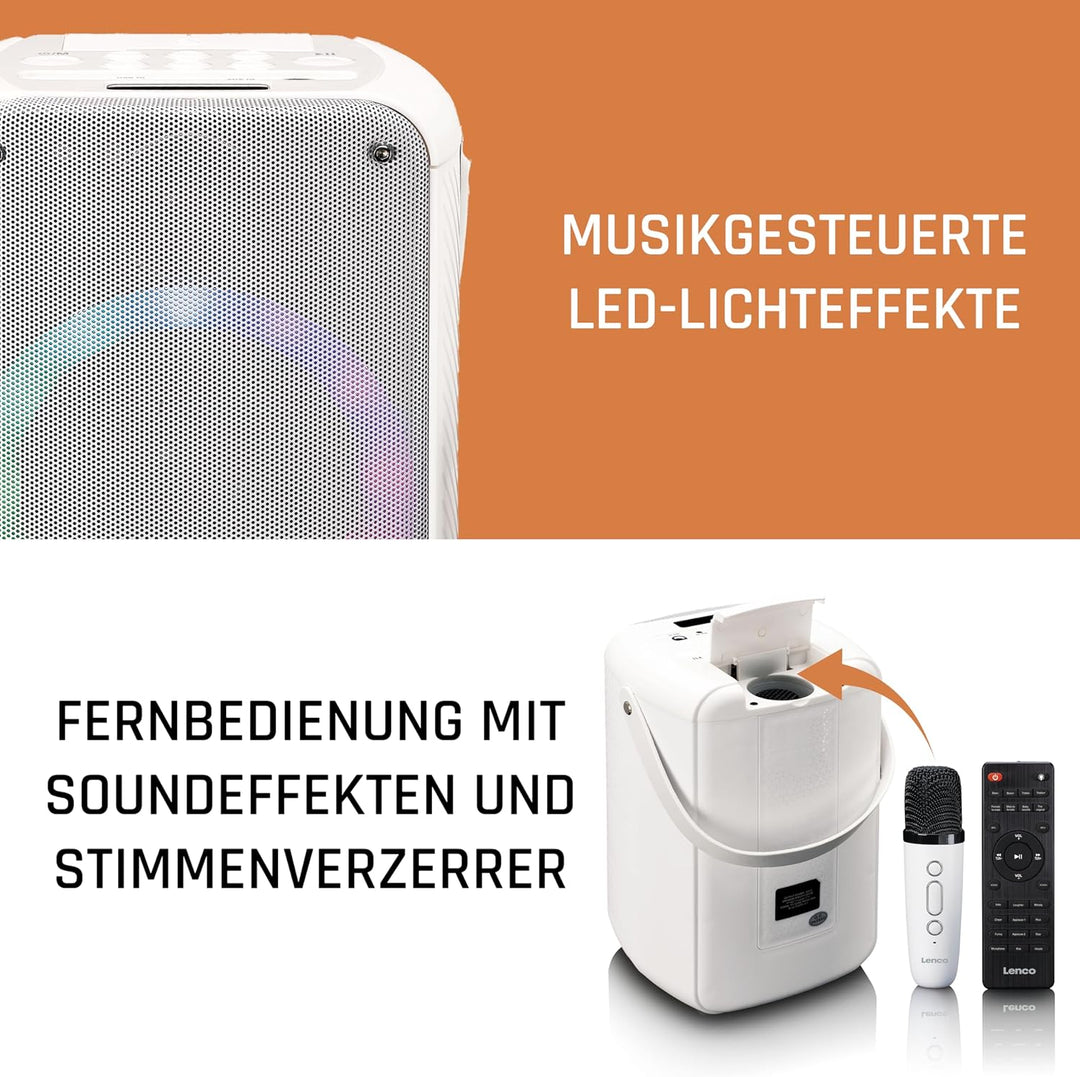 Lenco BTC-060 tragbare Karaoke-Maschine - Bluetooth 5.2-20 Watt RMS - 2 Lautsprecher - Mikrofon - Fe