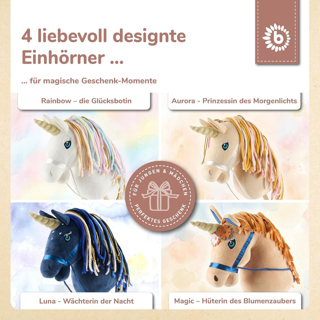 Bieco Steckenpferd Kinder Einhorn Aurora | Hobby Horse Pferde | Steckenpferd Rollen | Steckenpferd H